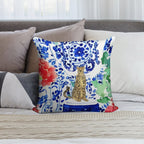 Cheetah And Chinoiserie Jars in Blue And Red Soft Bedroom Essential Throw Pillow