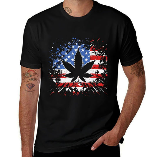 Weed American 4th Of July Marjuana Patriotic Stoner  High-quality Stitching T-Shirt