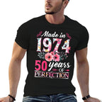 Womens 50 Year Old Made In 1974 Floral Flower 50th Birthday Womens  Heathered Texture T-Shirt