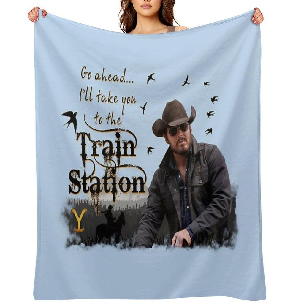 Go Ahead I'll Take You To The Train Station Rip Wheelerr Yellowstoneb American Tv Series Logo Multi-functional Throw Blanket