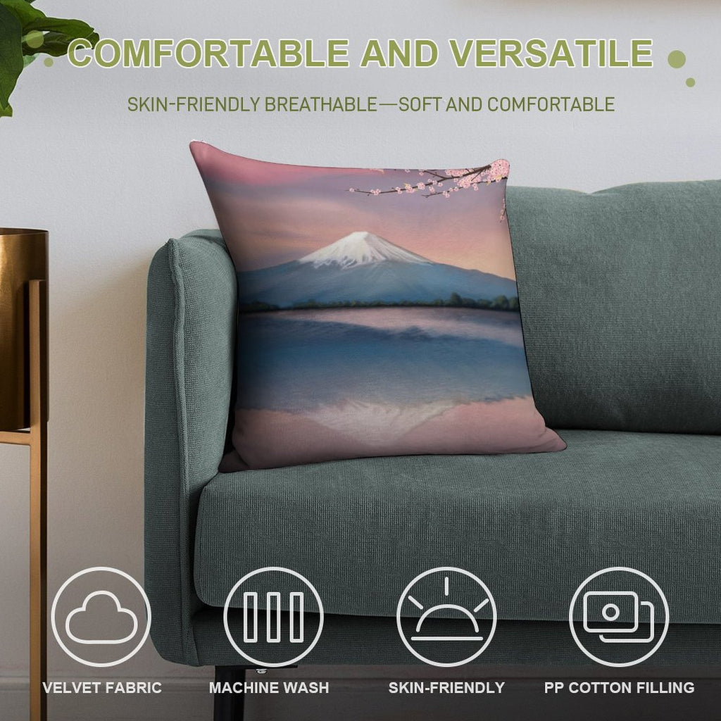 Mt Fuji with Cherry Blossoms Soft Decorative Cover Throw Pillow