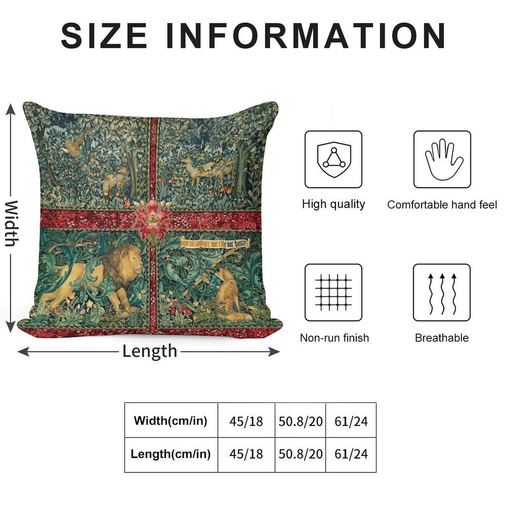 GREENERY FOREST ANIMALS ,LION ,FOX,PHEASANT AND DOES Red Green Floral Tapestry Soft Ultra-Soft Texture Throw Pillow