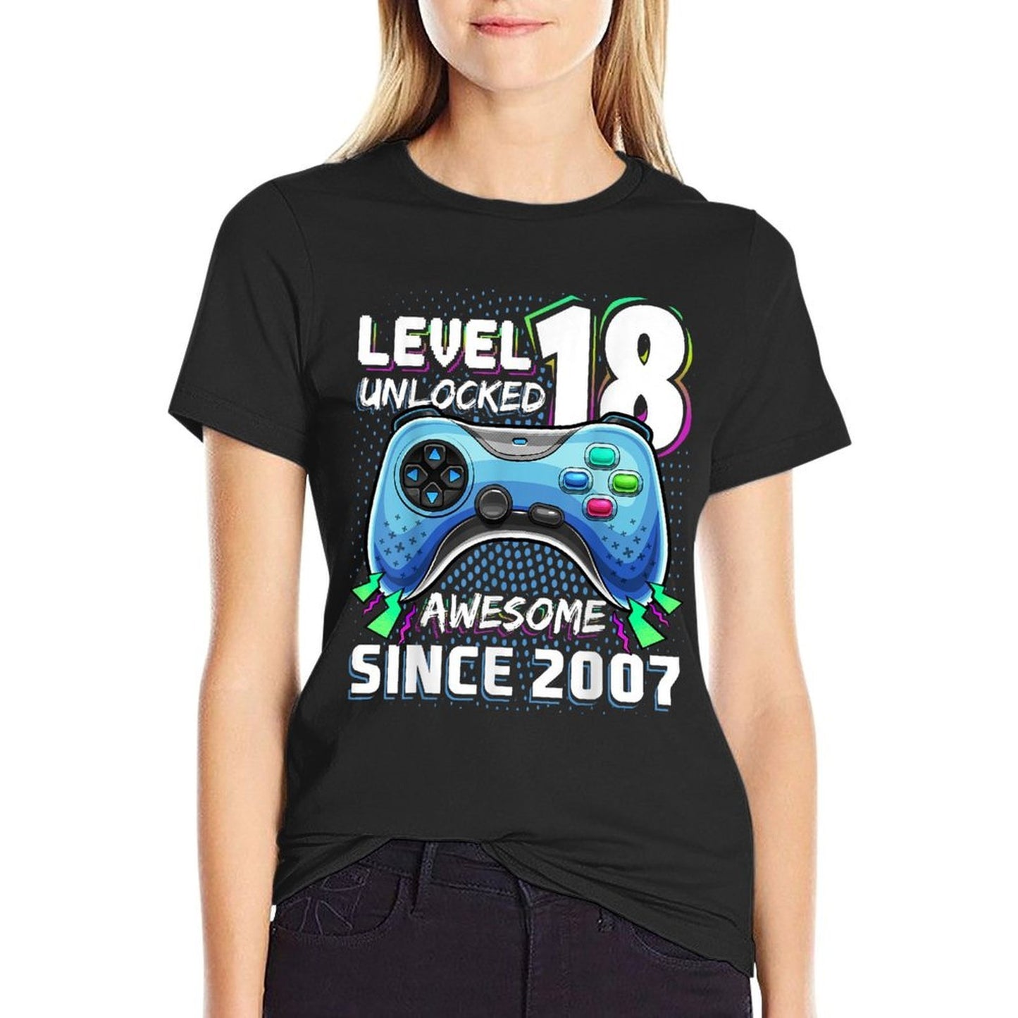 18th Birthday Boy Level 18 Gamer 18 Year Video Game Party  Ribbed Collar T-Shirt