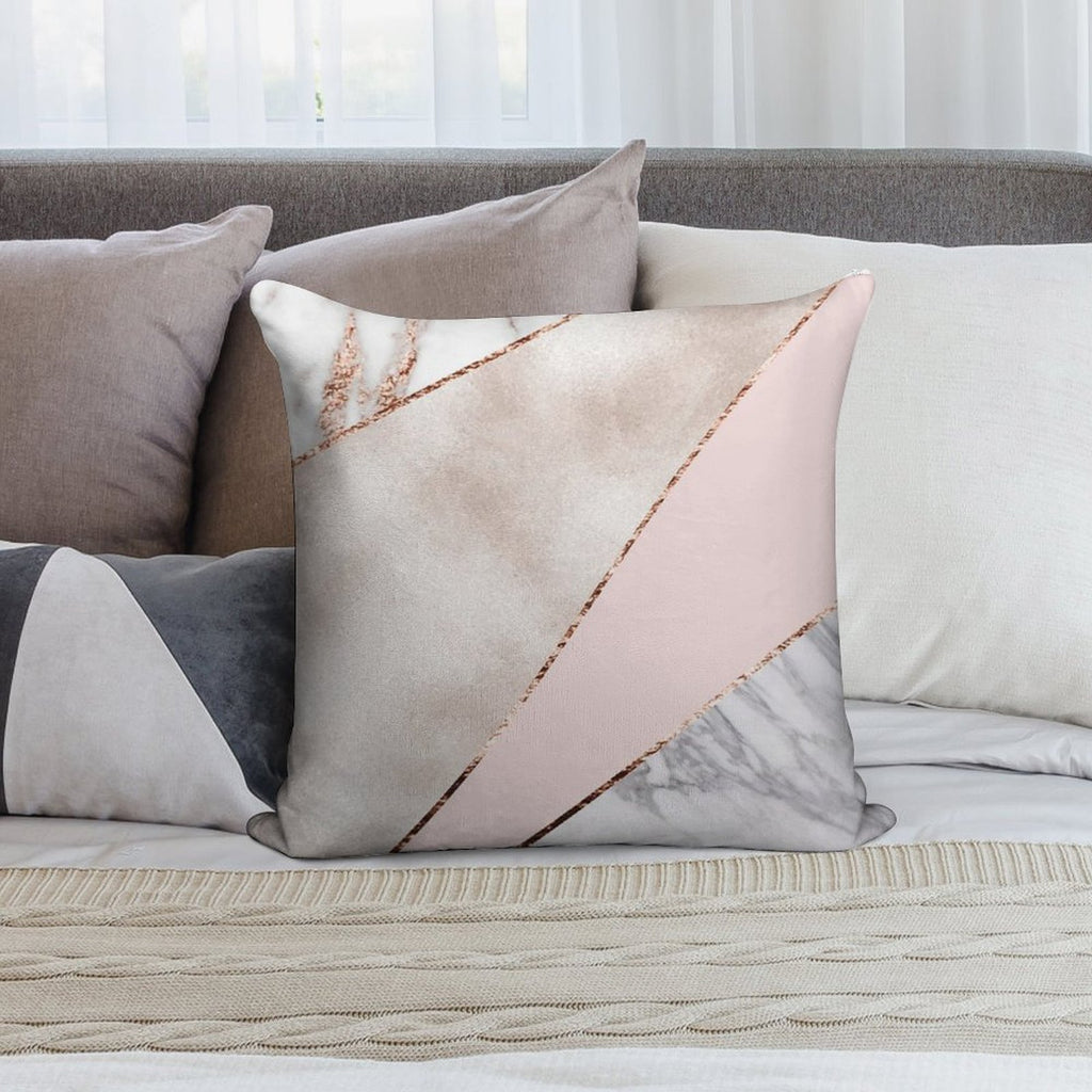 Spliced Mixed Rose Gold Marble Soft Bedroom Essential Throw Pillow
