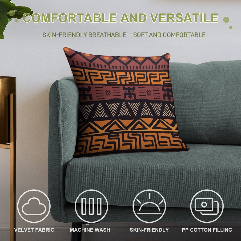 African Tribal Mudcloth Pattern Soft Hidden Zipper Throw Pillow