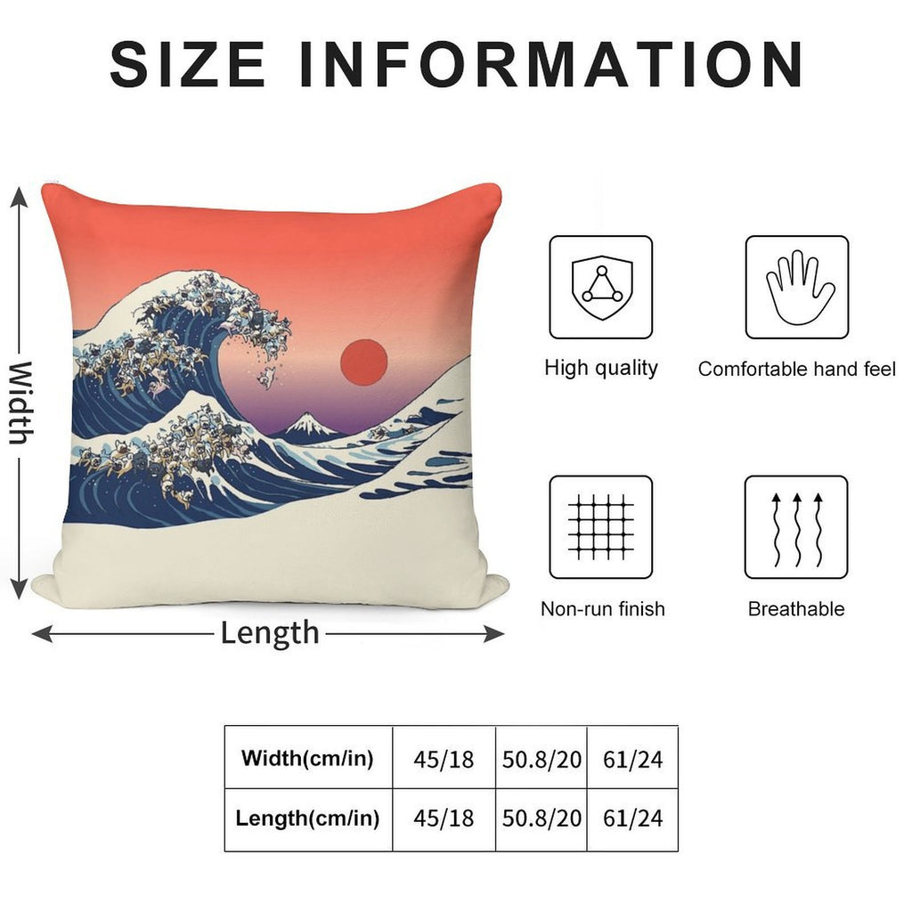 The Great Wave of French Bulldog Soft Easy Maintenance Throw Pillow