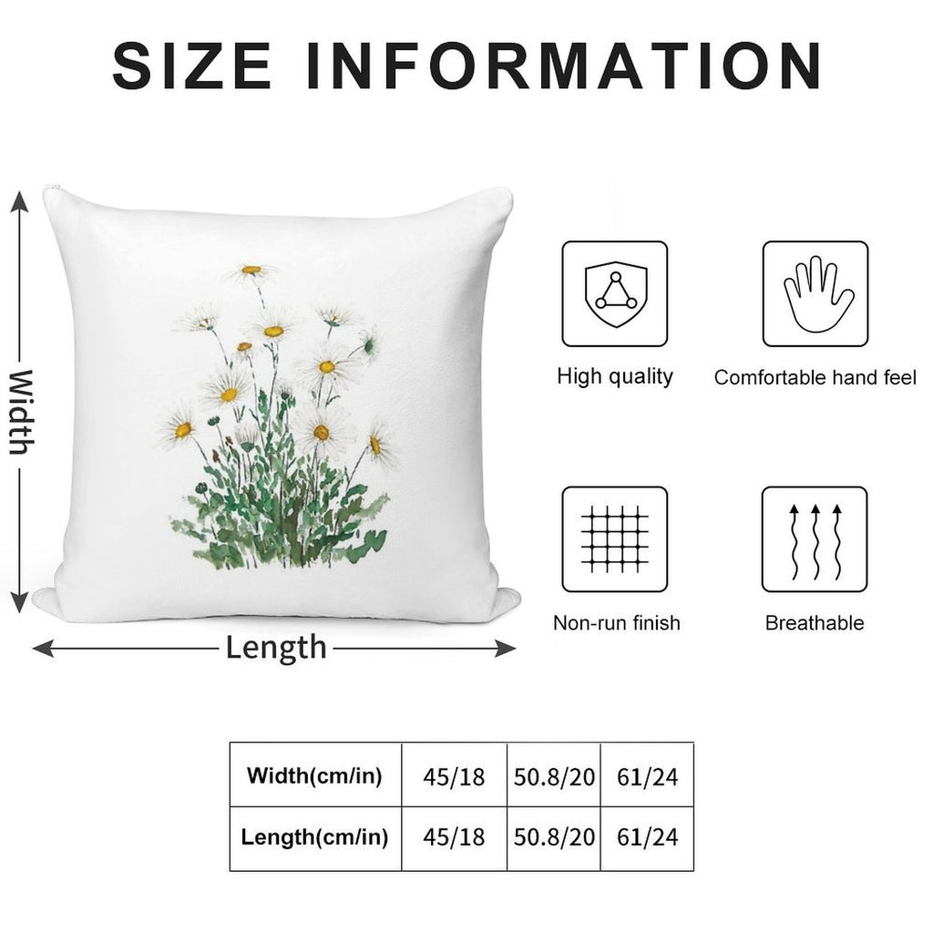 Hand Painted White Margaret Daisy Watercolor Soft Washable Throw Pillow