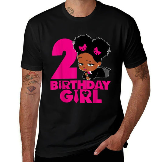 2nd Birthday Girl Baby Boss Cute African American Kids Afro  Wrinkle-resistant T-Shirt