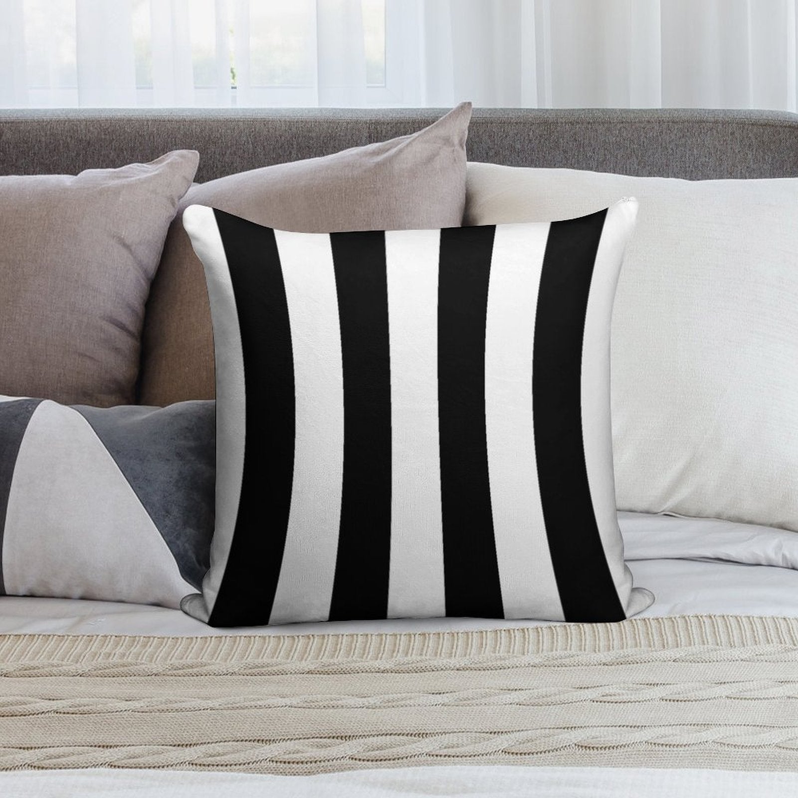 Big Lines Black Soft Decorative Cover Throw Pillow