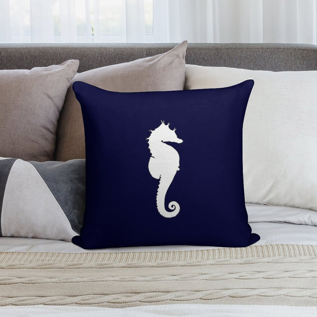 White Seahorse On Navy Blue Soft Easy Maintenance Throw Pillow