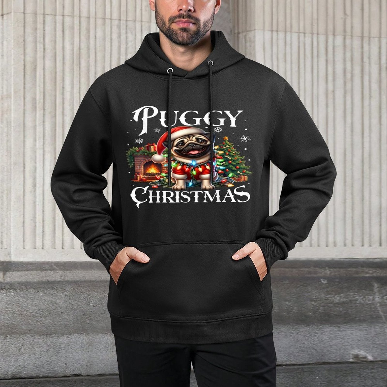 Puggy Christmas Pug Xmas Pug Santa Claus Pug Customizable Surface Hoodie
