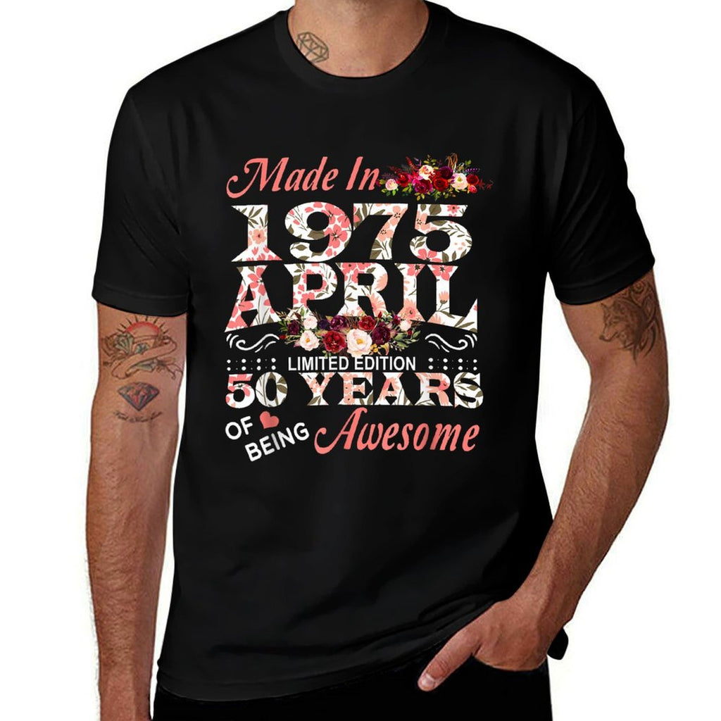 Made In April 1975 Limited Edition 50th Birthday For Women  Ribbed Collar T-Shirt