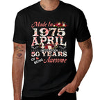 Made In April 1975 Limited Edition 50th Birthday For Women  Ribbed Collar T-Shirt