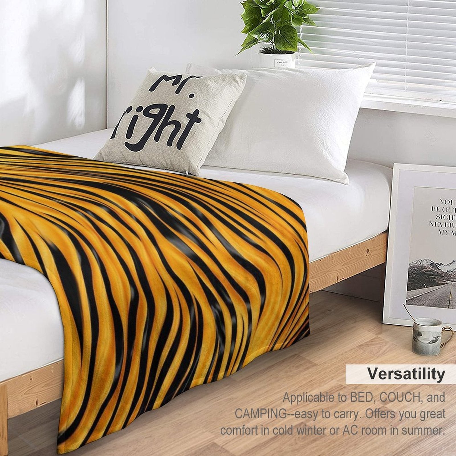 Colorful Fantasy Pattern Black Yellow Ornaments Zebra Tiger Fur Anti-pilling Throw Blanket