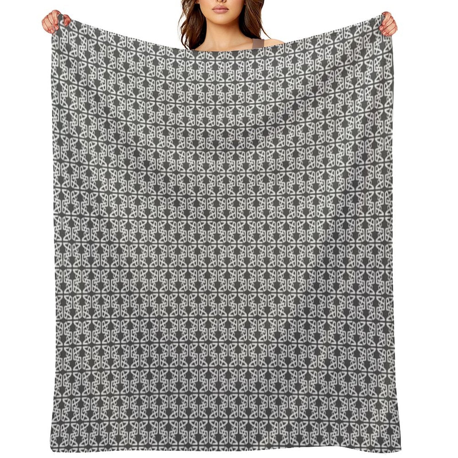 HEXTANGLE. ABSTRACT NOUVEAU PATTERN. GREYWHITE. Premium Throw Blanket