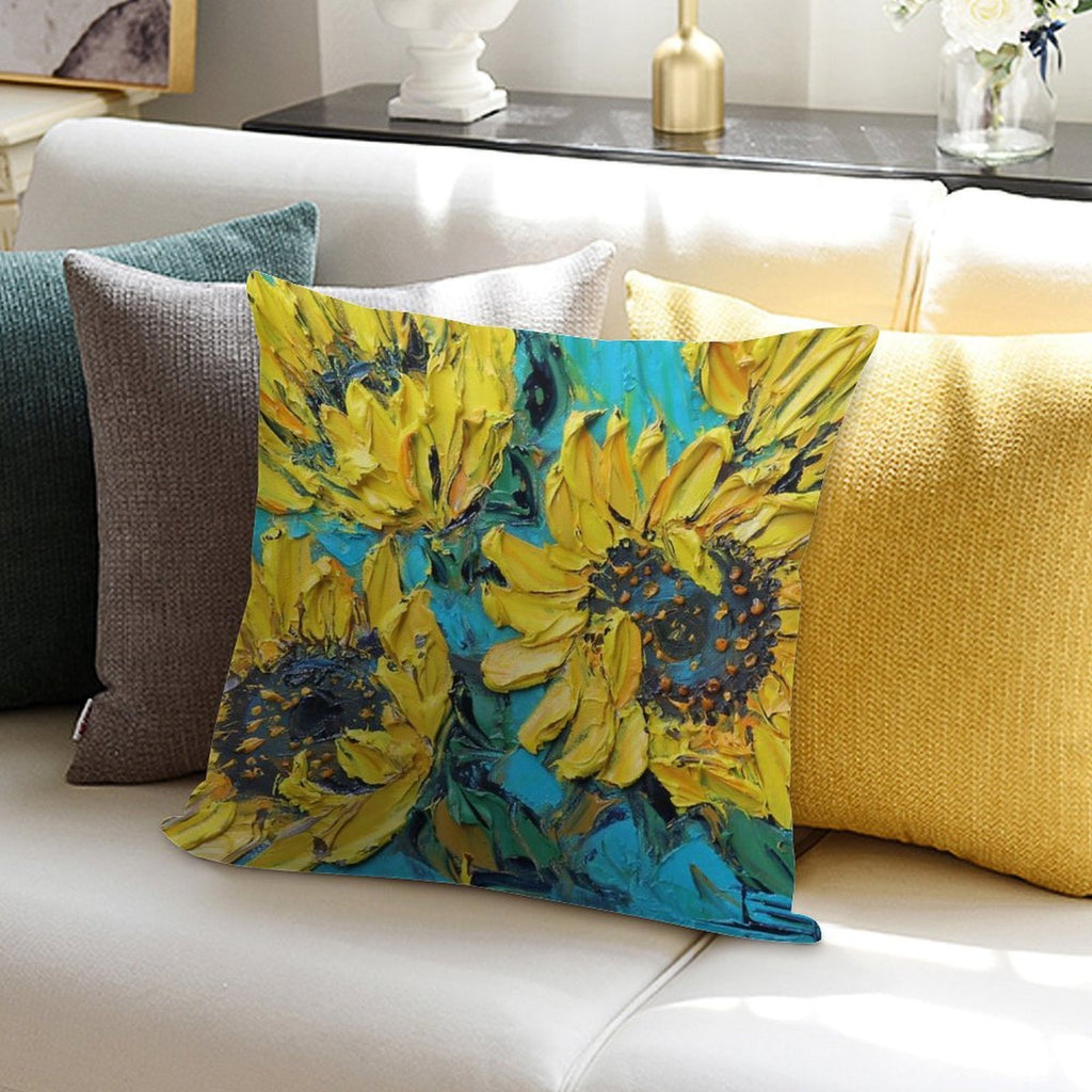 Van Gogh Inspired Sunflowers with Yellow And Turquoise Soft High-Density Material Throw Pillow