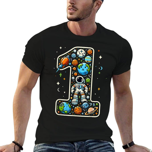 1 Year Old Outer Space Astronaut 1st Birthday Boy Girl Kids  Relaxed-fit T-Shirt
