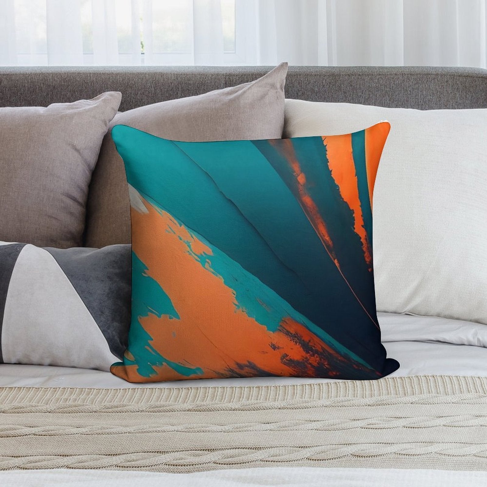 Orange And Teal Abstract 1 Big Soft Decorative Cover Throw Pillow