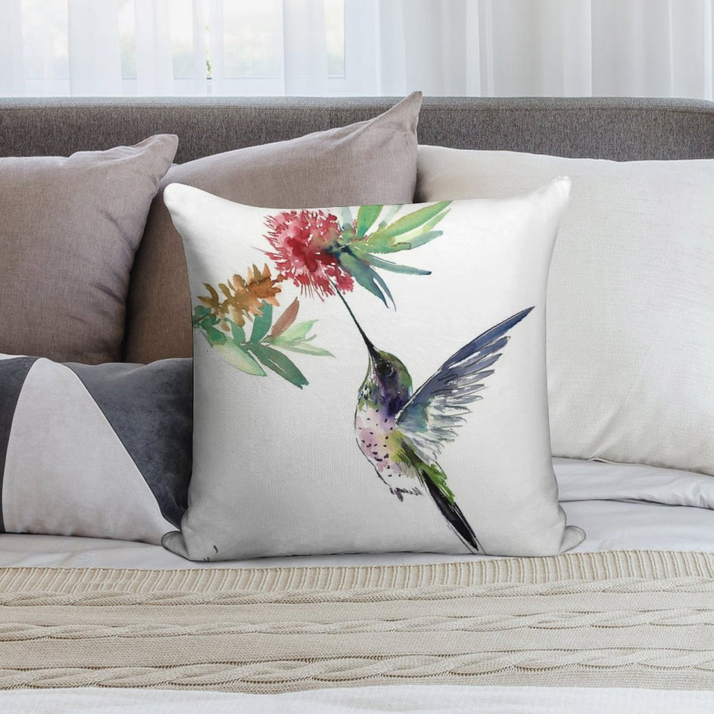Hummingbird And Flower Soft Fade-Resistant Throw Pillow