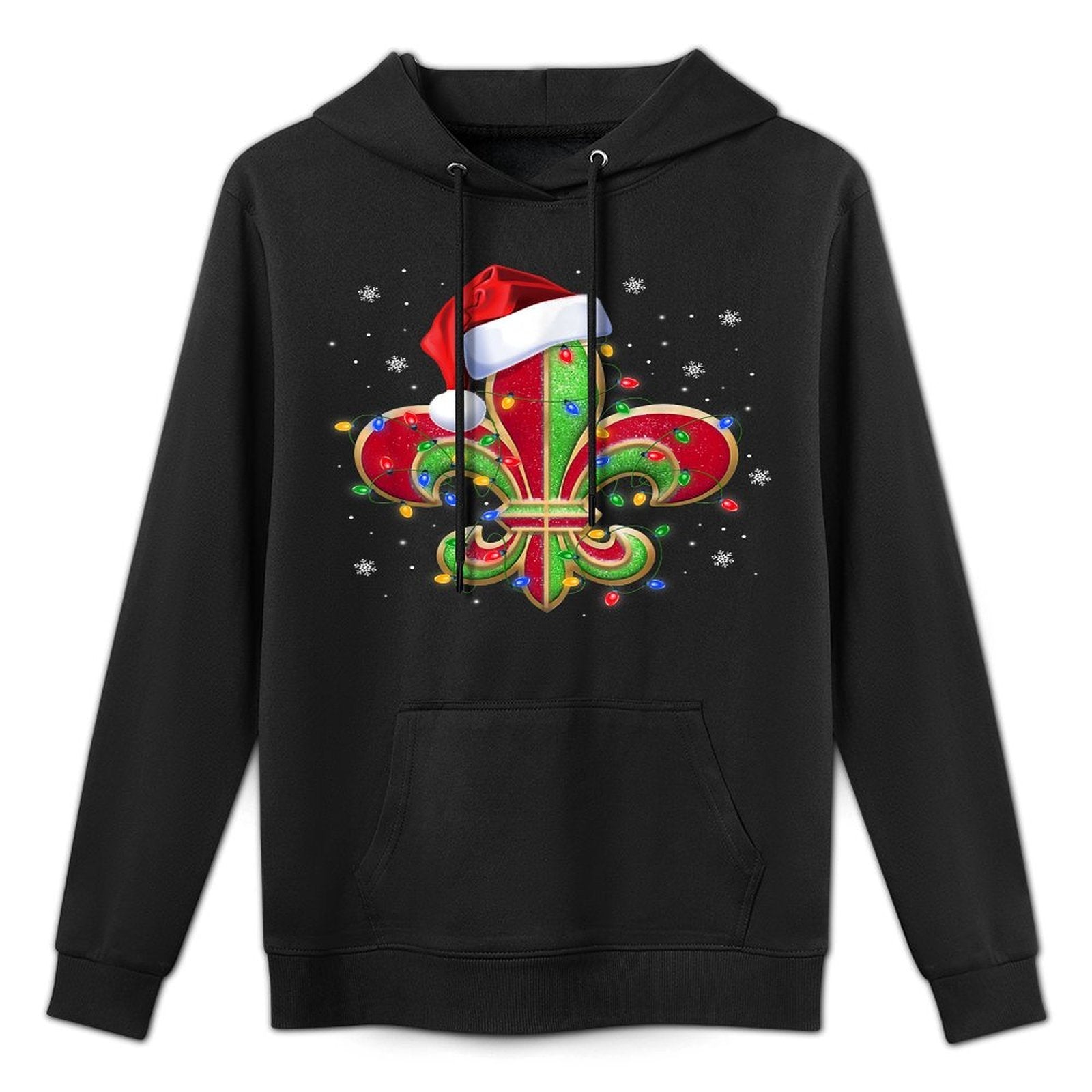 Fleur De Lis Christmas Ornament with Santa Hat Xmas Lights Layering Staple Hoodie