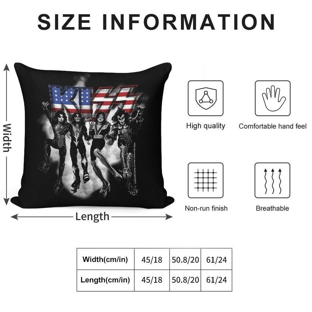 KISS ® The Band - Destroyer Black And White Fog USA Logo Soft Hidden Zipper Throw Pillow