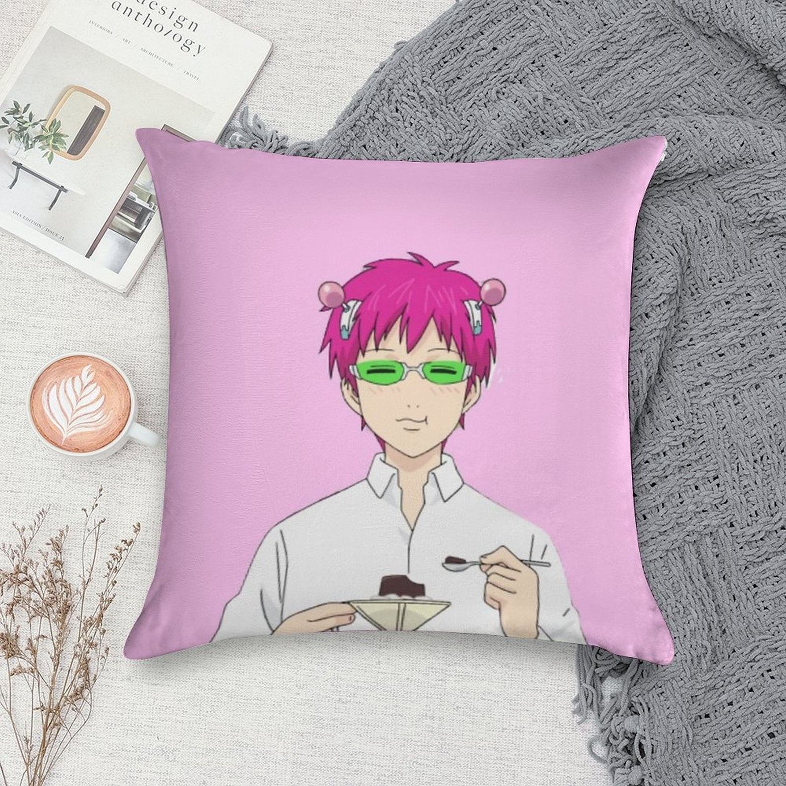 Kusuo And His Coffee Jelly Soft Shrink-Resistant Throw Pillow