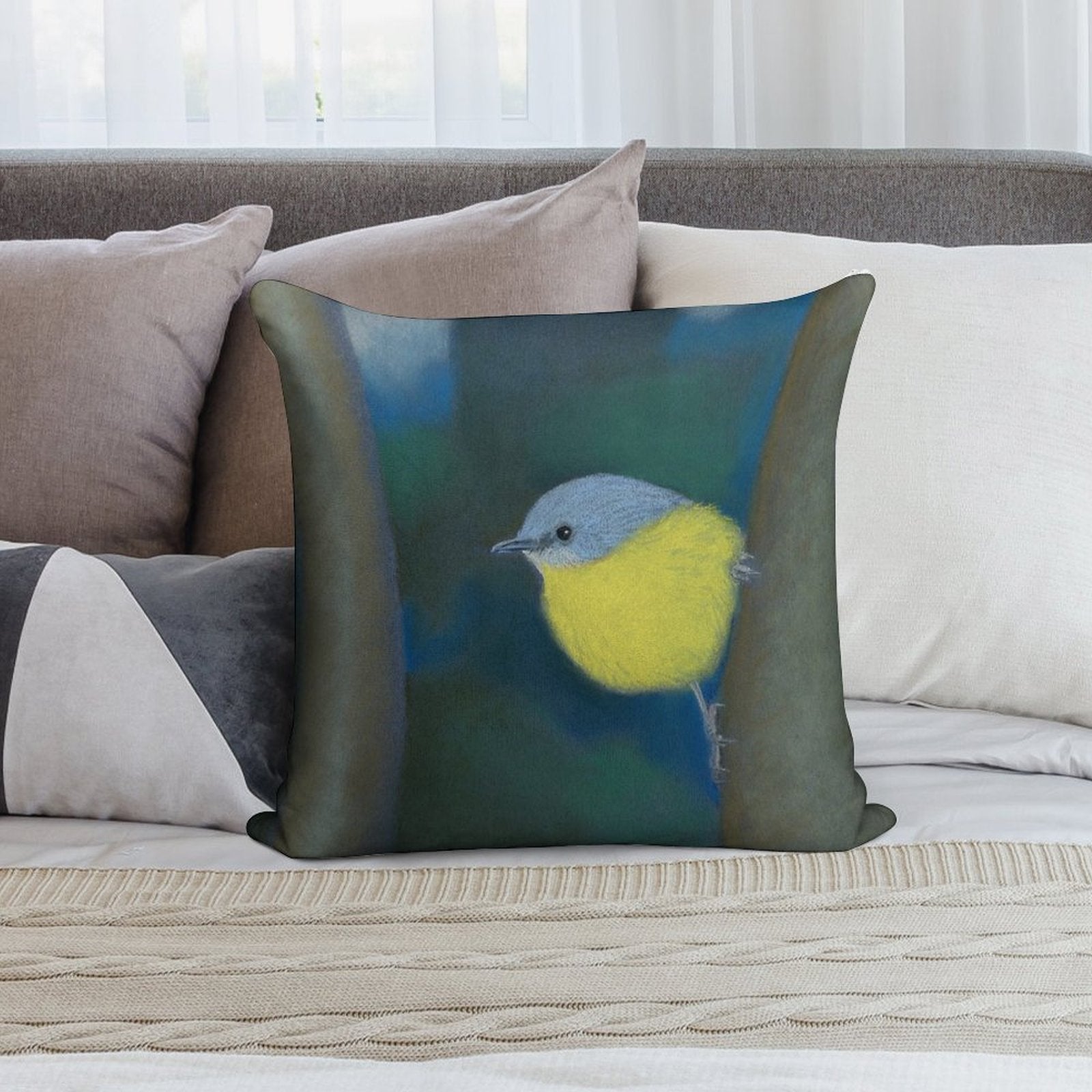 Eastern Yellow Robin Soft Luxury Feel Throw Pillow
