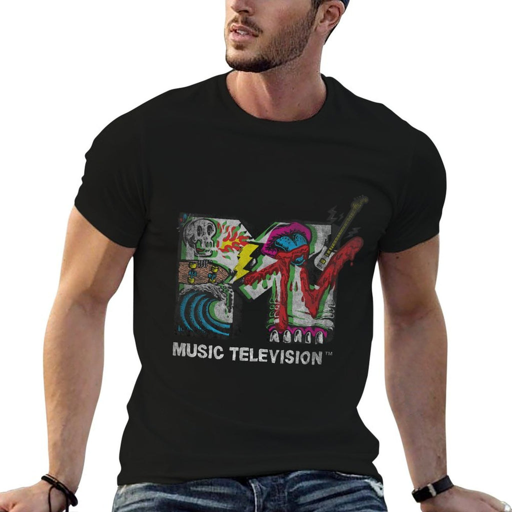 MTV Music Television Retro Glitch 80s Skater Punk Patches  Eco-friendly Material T-Shirt