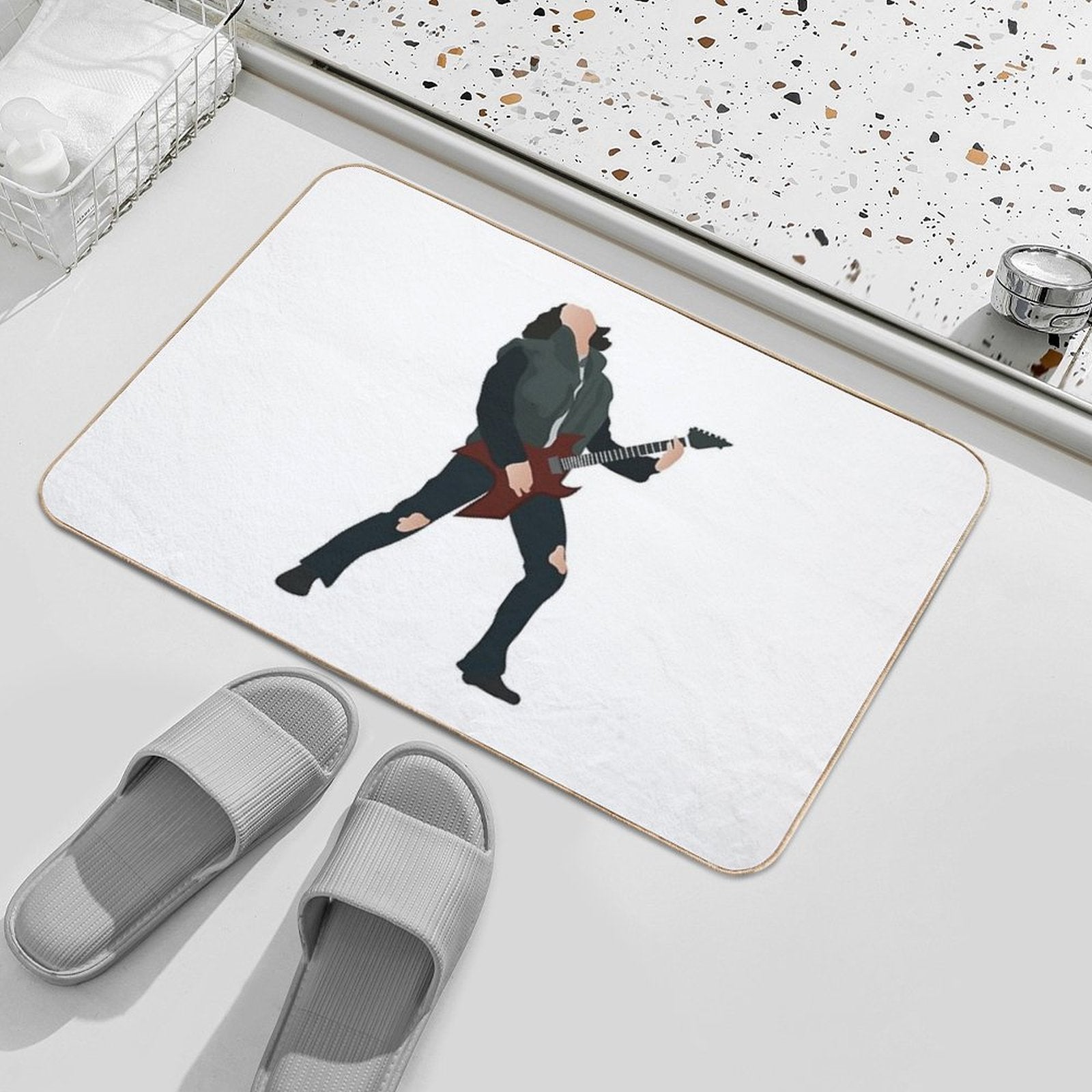 Stranger Things  Eddie Munson with His Guitar - She Was Destined for An Alternate Dimension.  Anti-Trip Bath Mat