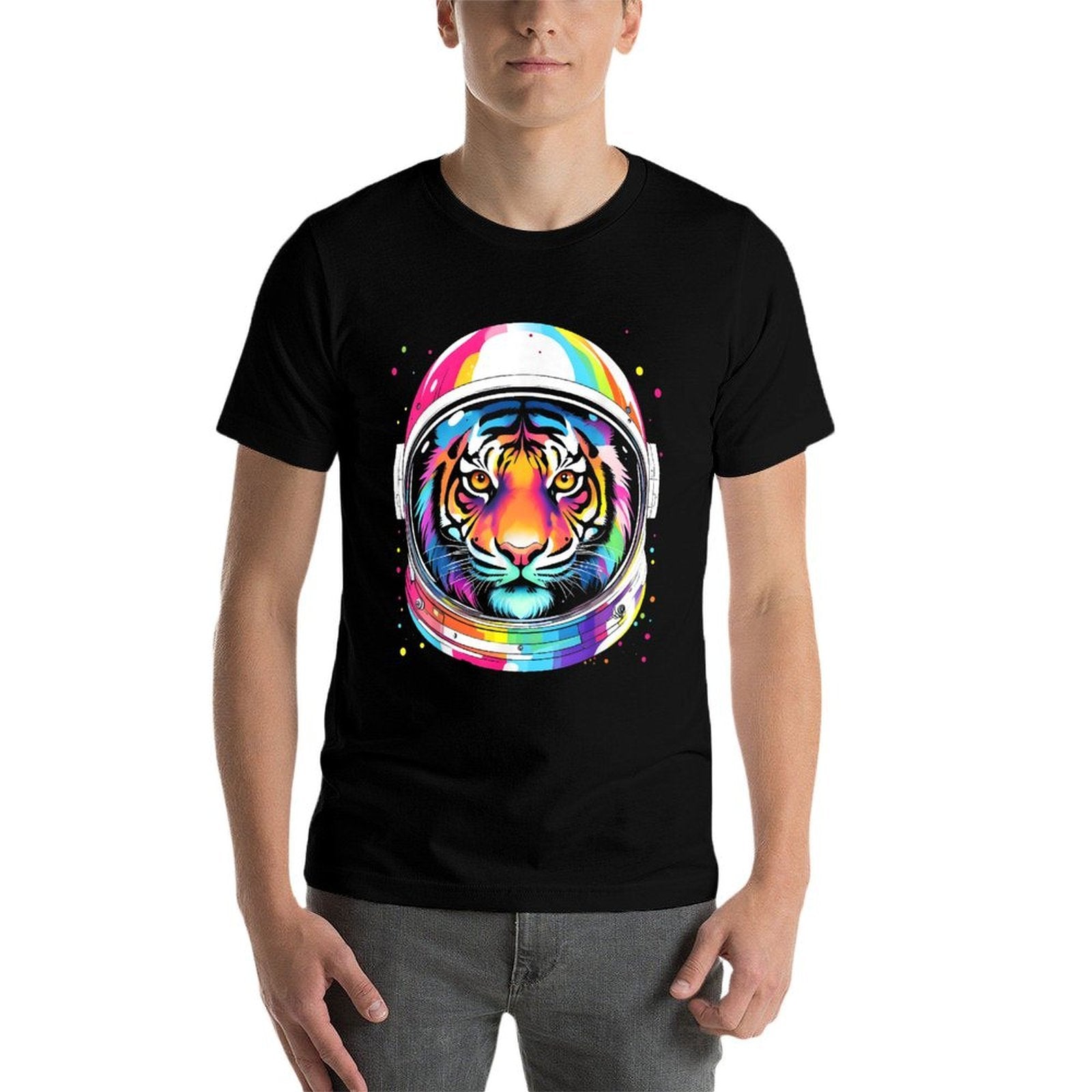 Astronaut Tiger Adventure Vibrant Colorful Space Funny  Rolled Sleeves T-Shirt