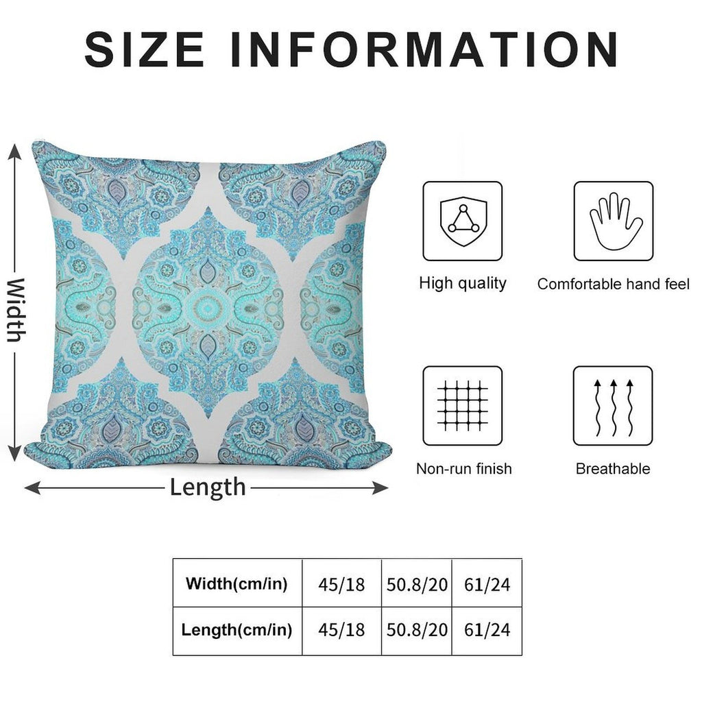Through Ocean & Sky - Turquoise & Blue Moroccan Pattern Soft Luxury Feel Throw Pillow