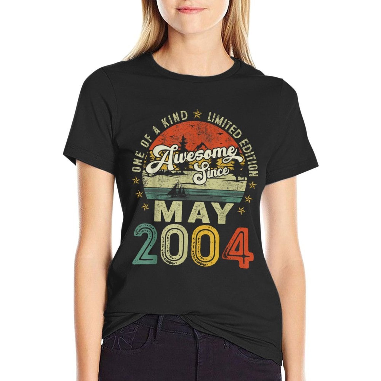 Retro 21 Years Old Vintage May 2004 21st Birthday Men Women  Easy-care T-Shirt