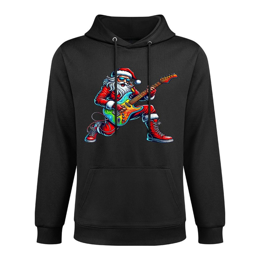 Santa Playing Guitar Musician Guitarist Christmas Pajama Adjustable Hood Hoodie