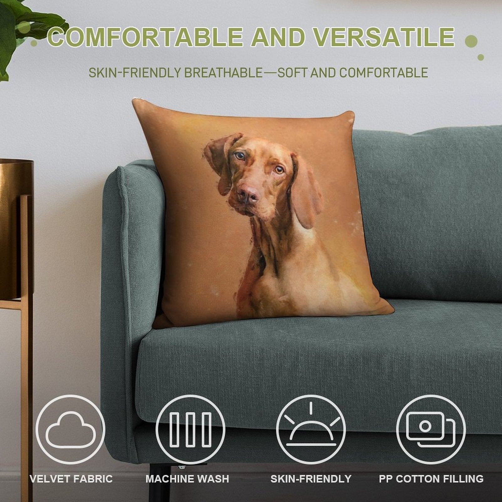 Hungarian Vizsla Dog Art Soft Reinforced Edging Throw Pillow