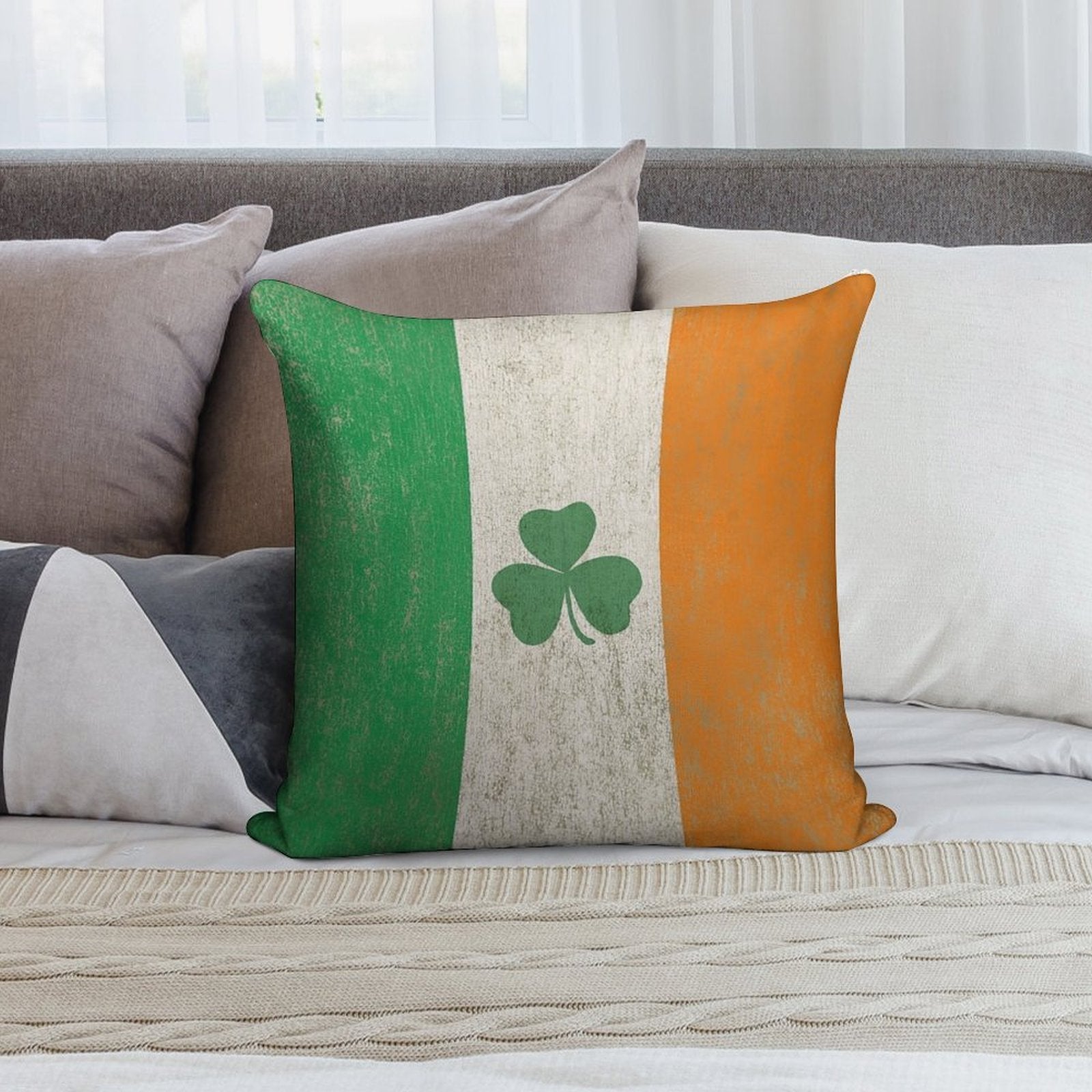 Vintage Irish Ireland Shamrock Flag Soft Durable Construction Throw Pillow
