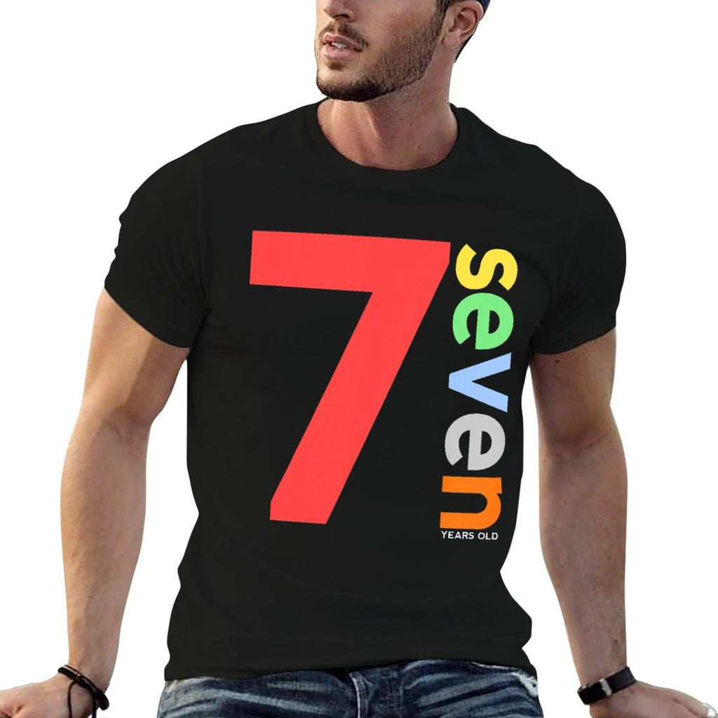 Kids 7th Birthday Boy Girl 7  Age 7 Seven Year Old Party  Trendy Pattern T-Shirt