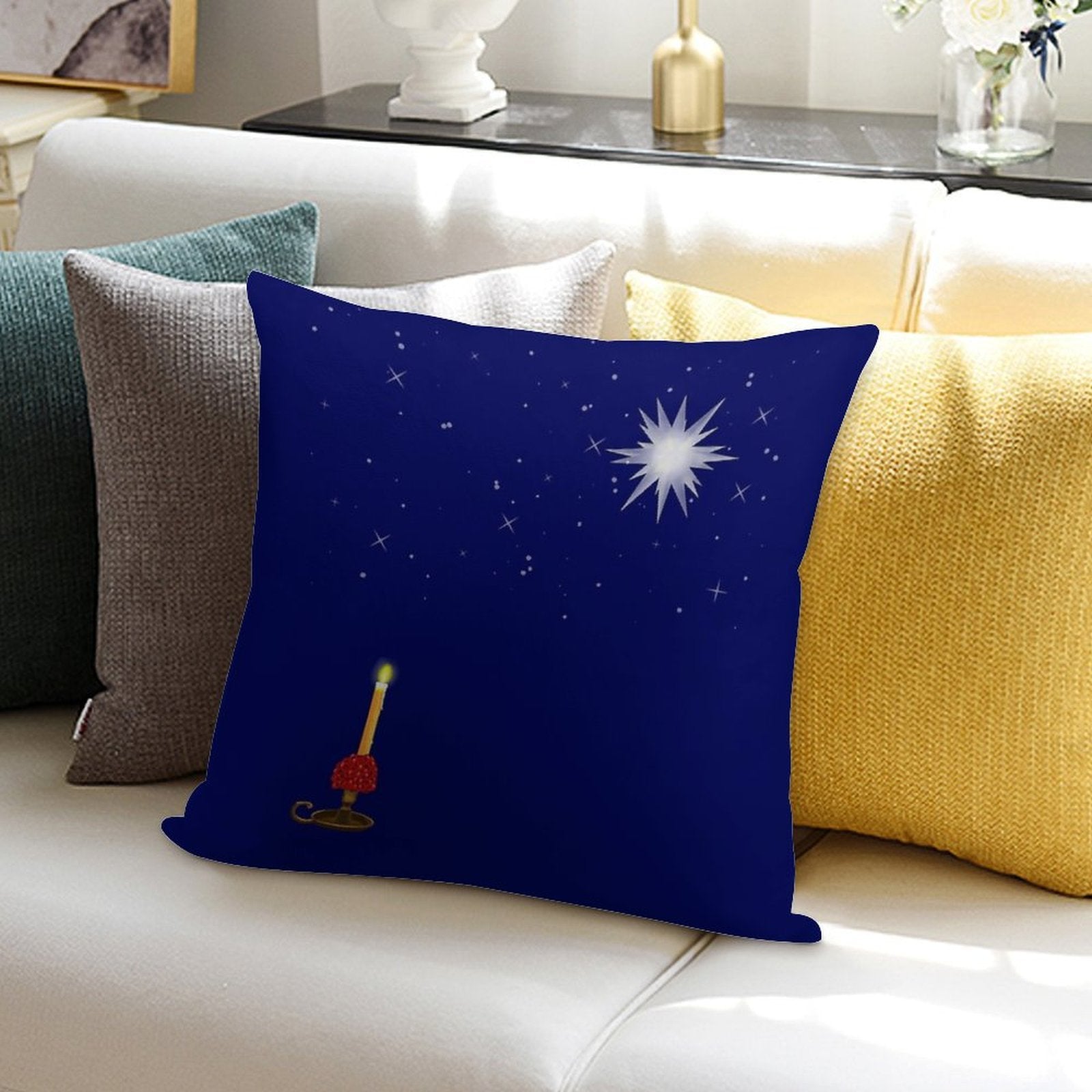 Moravian Star And Moravian Candle In The Sky... Soft Reinforced Edging Throw Pillow