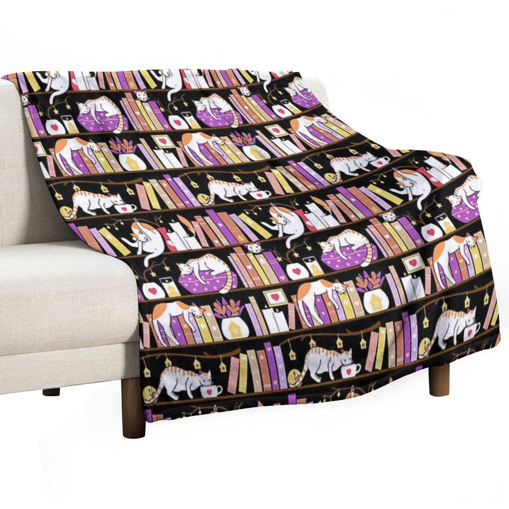 Library Cats - Dreamy Violet Sustainable Throw Blanket