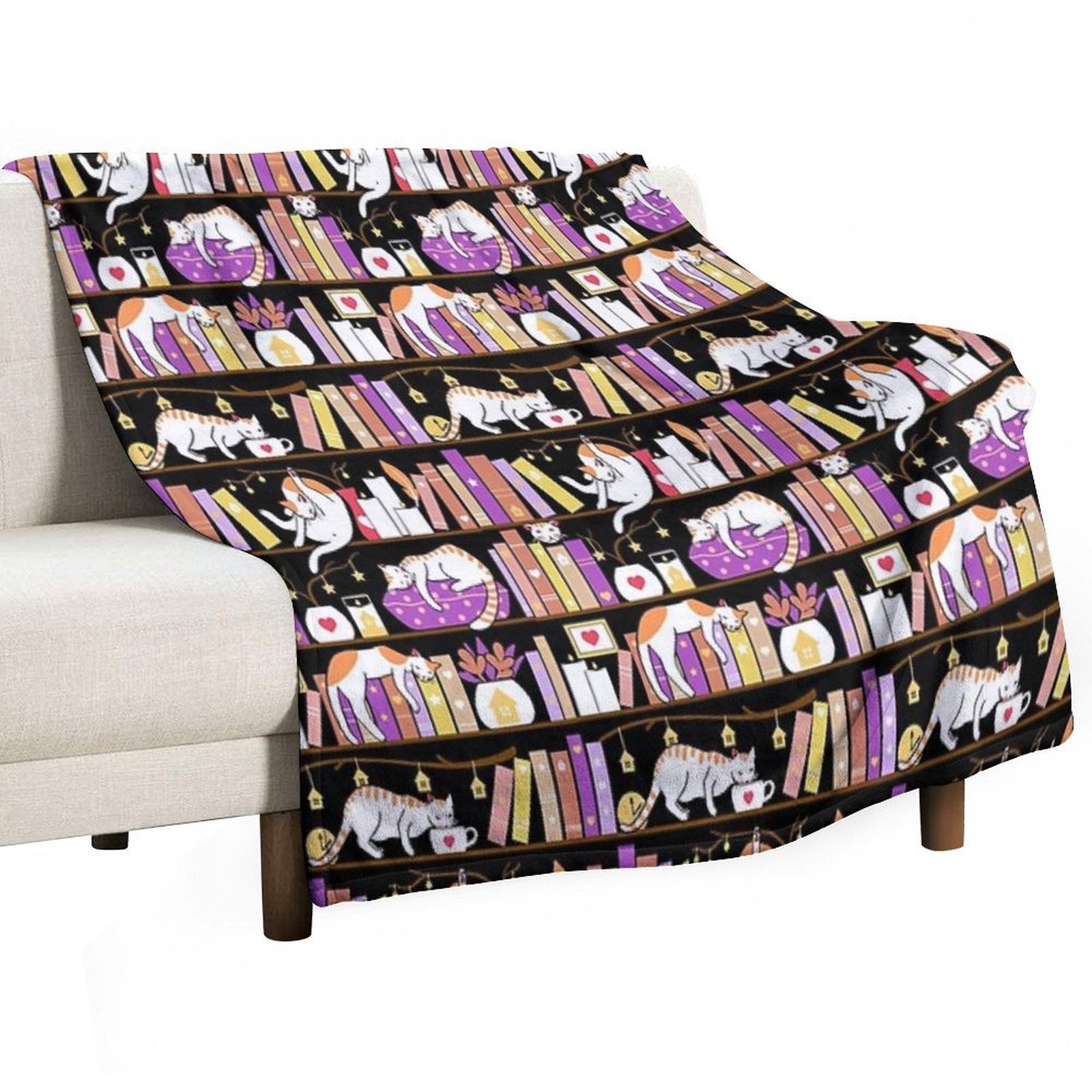 Library Cats - Dreamy Violet Sustainable Throw Blanket