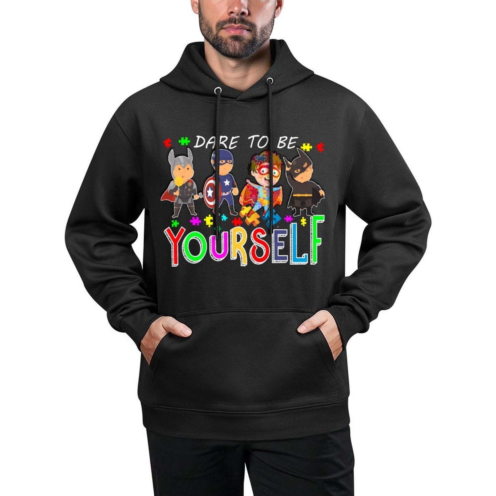 Dare to Be Yourself Autism Awareness Superheroes Men Women Cotton-Polyester Blend Hoodie