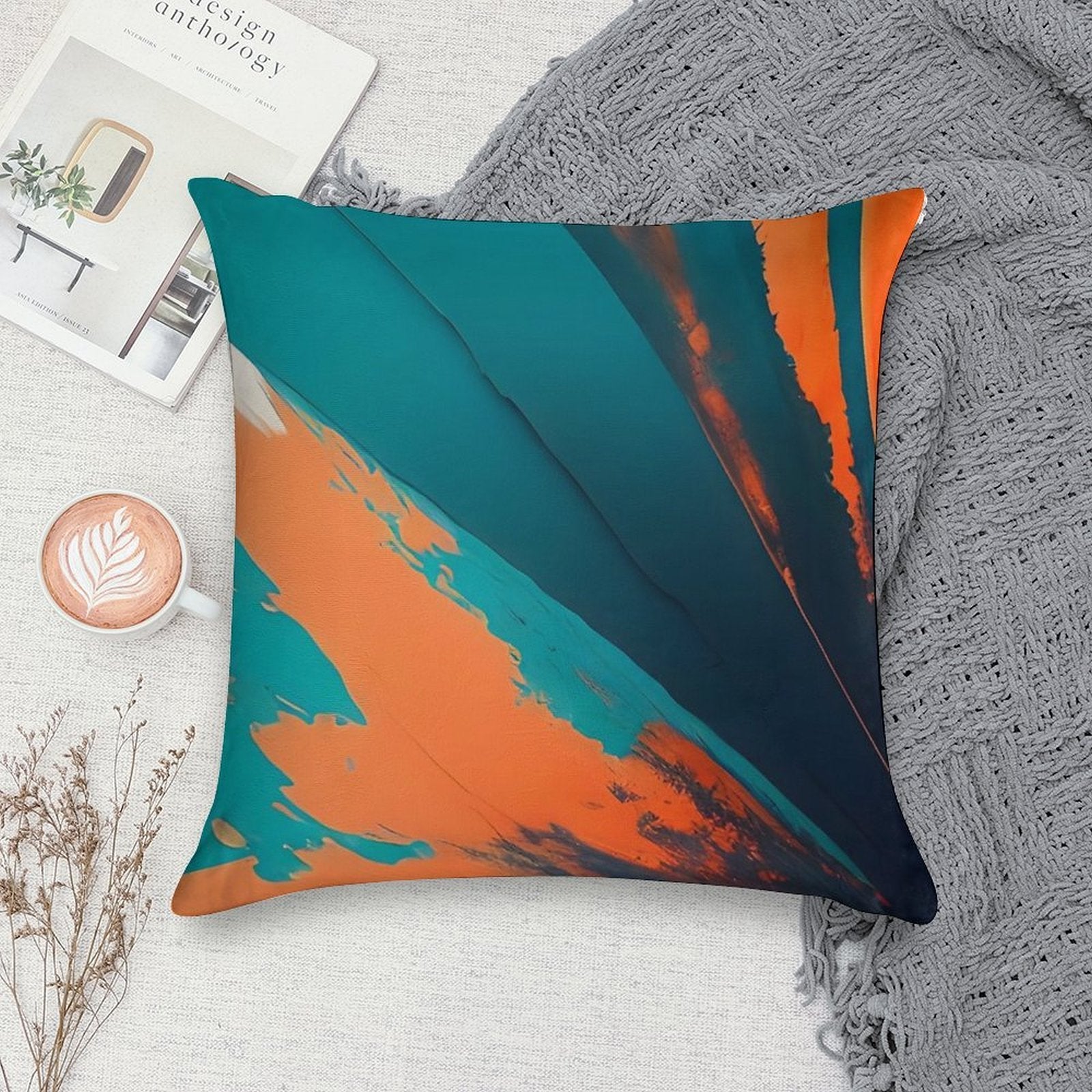 Orange And Teal Abstract 1 Big Soft Decorative Cover Throw Pillow