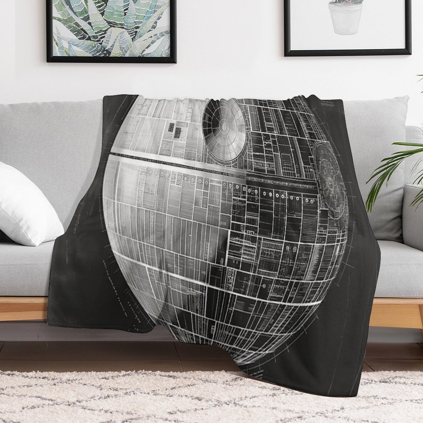Death Star Blueprint Starship Fan Art Eco-conscious Throw Blanket