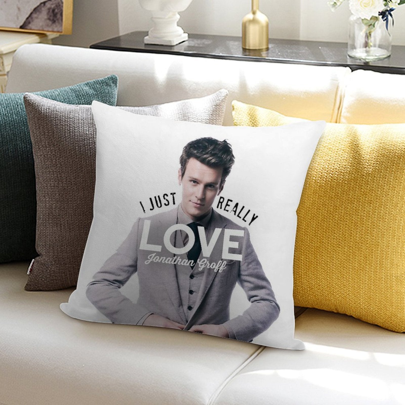 I Just Really Love Jonathan Groff Soft Reinforced Edging Throw Pillow