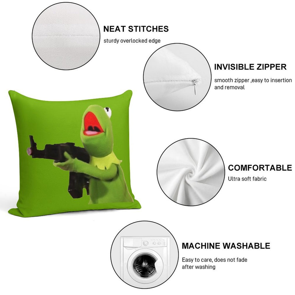 Kermit The Frog With Gun Soft Washable Throw Pillow