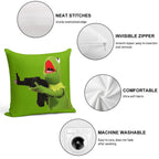 Kermit The Frog With Gun Soft Washable Throw Pillow