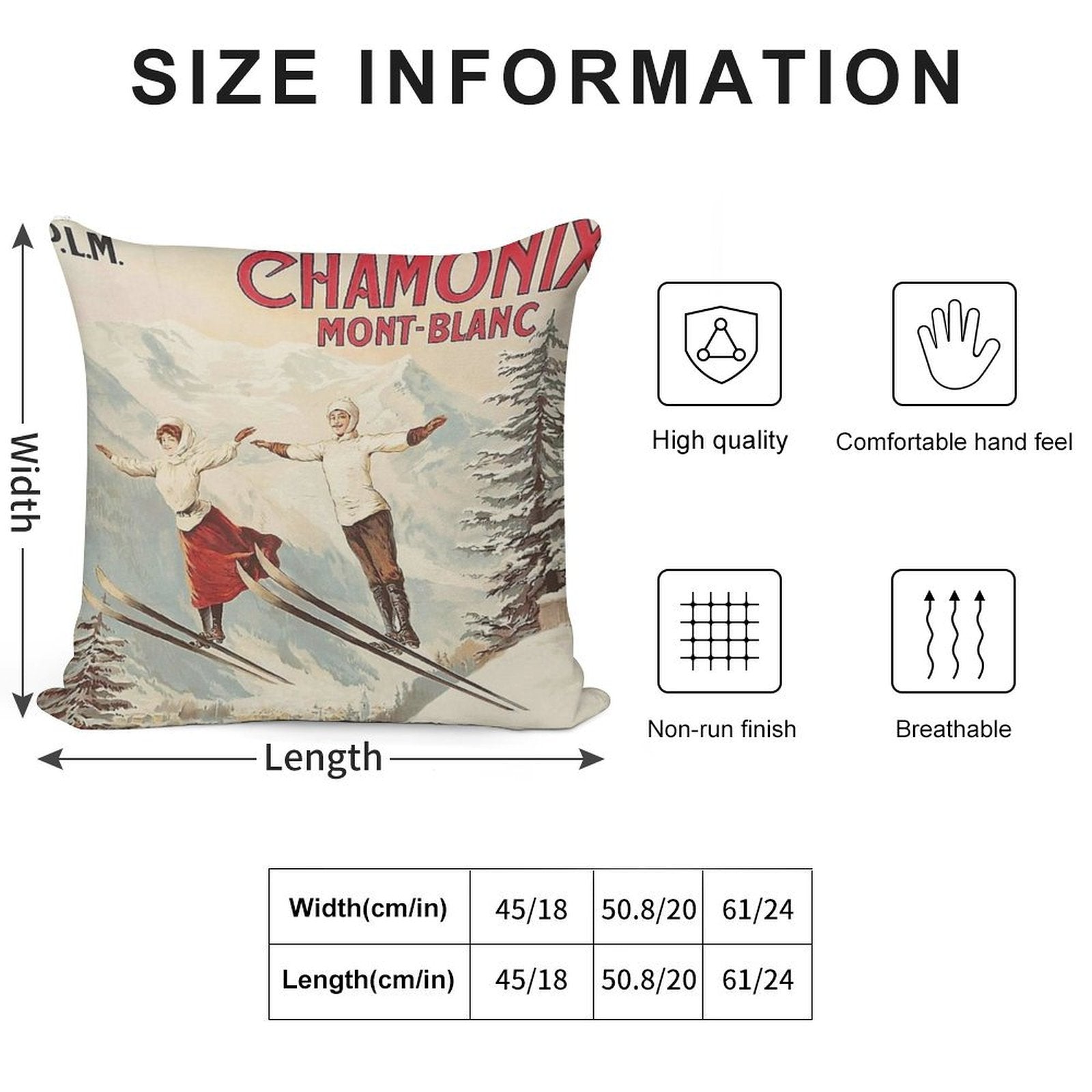 Chamonix Vintage Ski Soft Multiple Sizes Throw Pillow