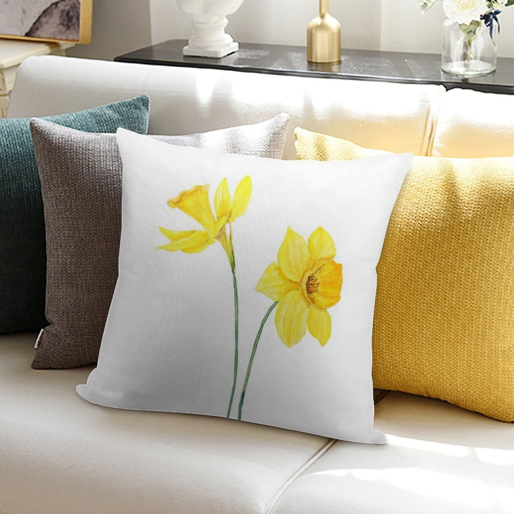 Hand Painted Yellow Daffodils Watercolor Painting Soft Bedroom Essential Throw Pillow