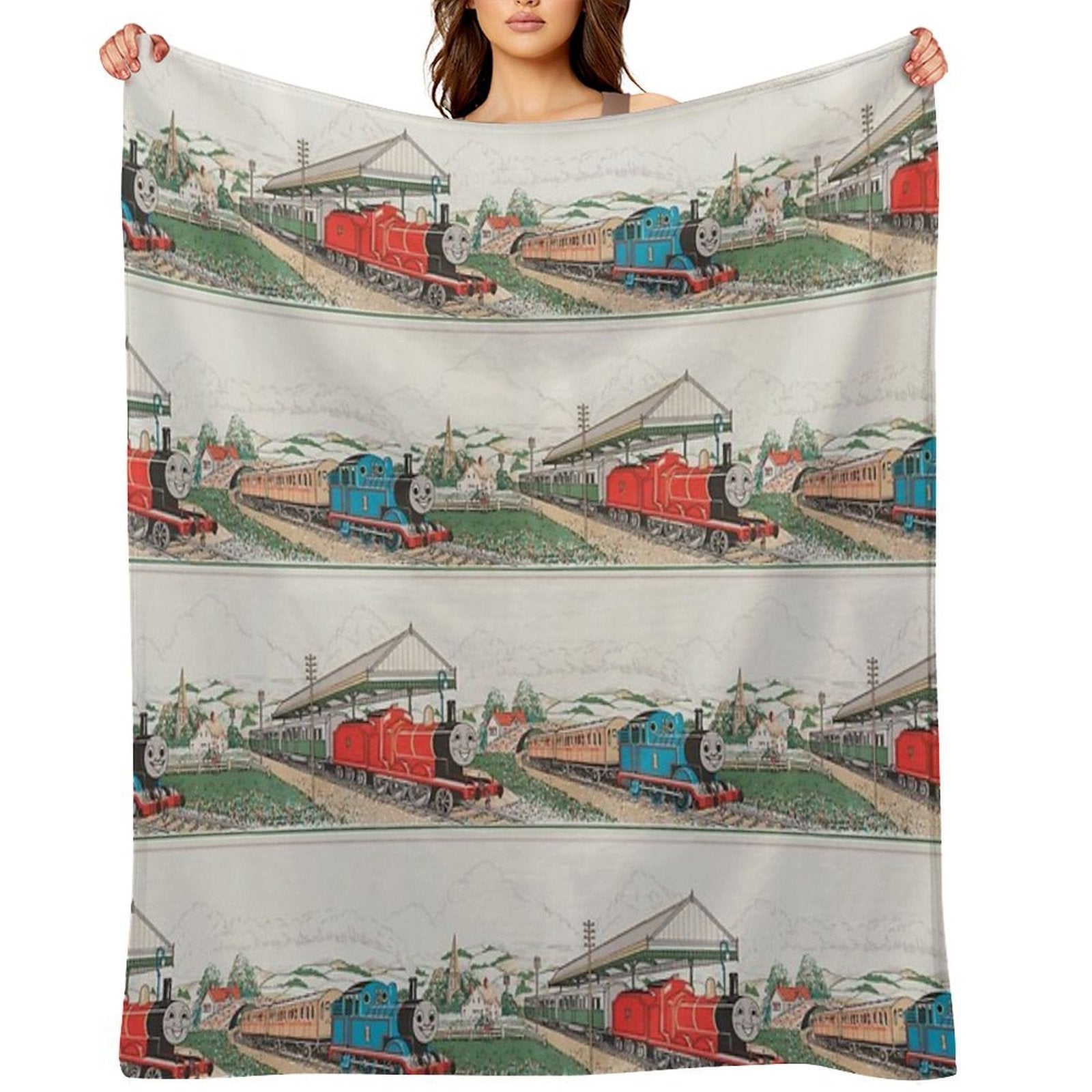 Vintage Thomas And James Seamless Pattern (Thomas The Tank Engine) Versatility Throw Blanket