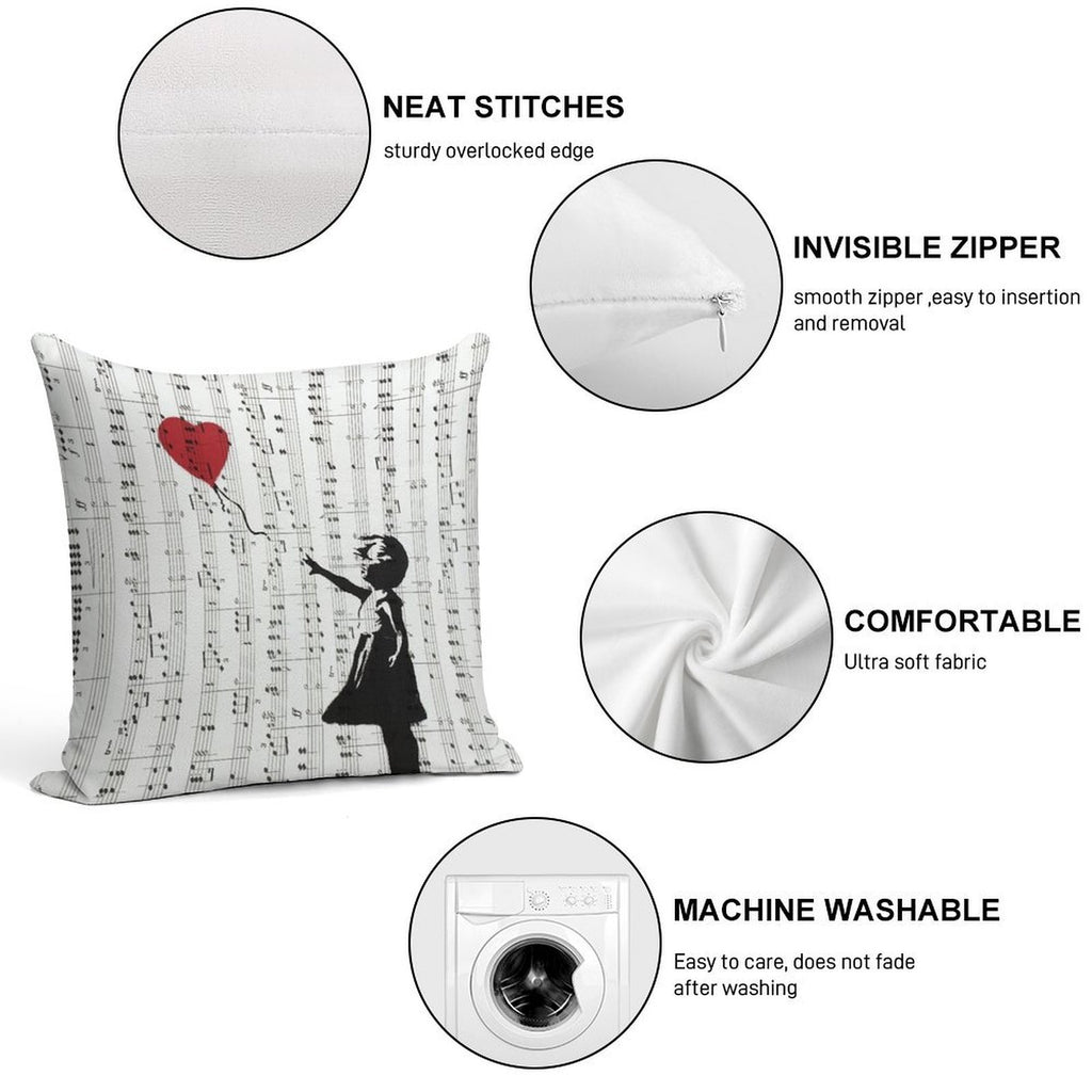 Girl With A Red Balloon by Banksy, Contemporary Street Art Soft Bedroom Essential Throw Pillow