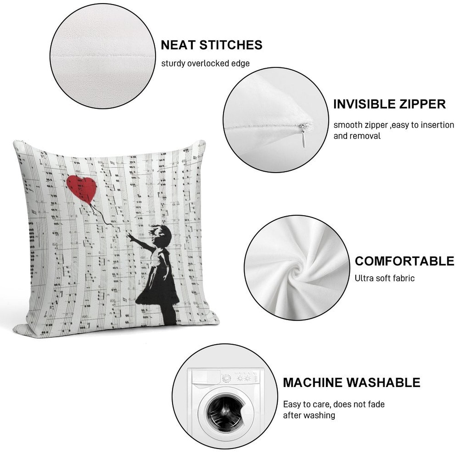 Girl With A Red Balloon by Banksy, Contemporary Street Art Soft Bedroom Essential Throw Pillow